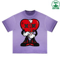 Injured Heart Printed Dirty WashT-Shirt 230G Multicolor Loose Trendy Fashionable 100%Cotton Short Sleeve Top