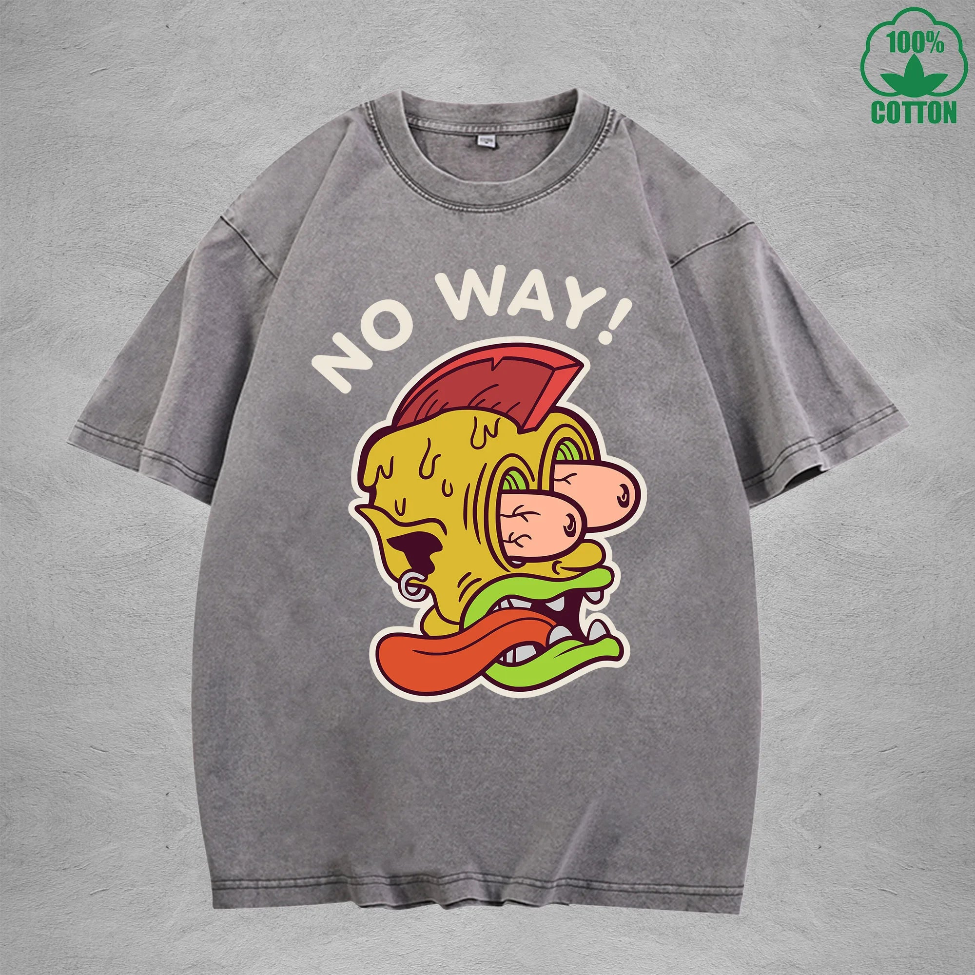 No WayInterest Printed Washed T-Shirt 230G Loose Trendy Fashionable 100%Cotton Short Sleeve Top