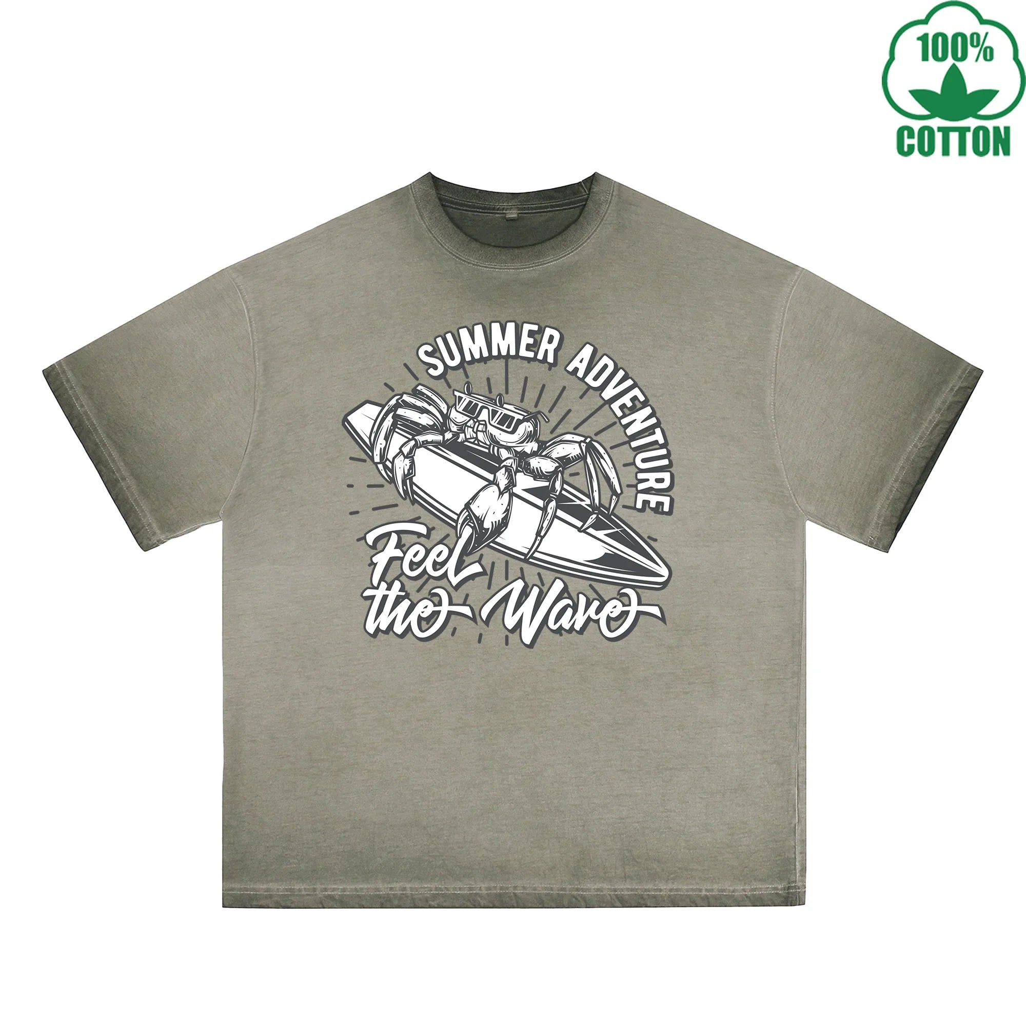 Summer Adventure Printed Dirty WashT-Shirt 230G Multicolor Loose Trendy Fashionable 100%Cotton Short Sleeve Top