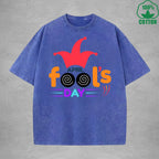 April Fool Days Interest Printed Washed T-Shirt 230G Multicolor Loose Trendy Fashionable 100%Cotton Short Sleeve Top