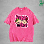 My loveInterest Printed Washed T-Shirt 230G Loose Trendy Fashionable 100%Cotton Short Sleeve Top