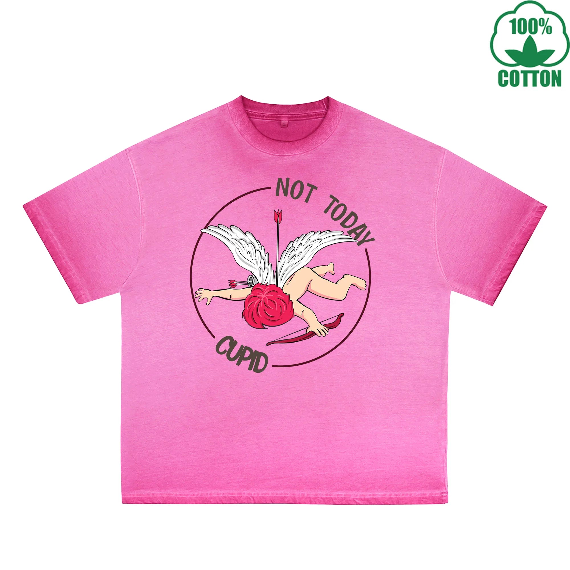 Not today God of Love Printed Dirty Wash T-Shirt 230G Multicolor Loose Trendy Fashionable 100%Cotton Short Sleeve Top