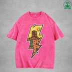 Lightning Desert Interest Printed Washed T-Shirt 230G Multicolor Loose Trendy Fashionable 100%Cotton Short Sleeve Top