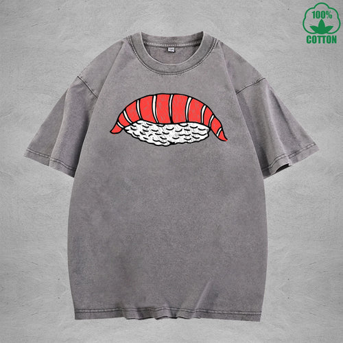 Cute SushiInterest Printed Washed T-Shirt 230G Multicolor Loose Trendy Fashionable 100%Cotton Short Sleeve Top