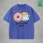We'ere The Perfect BlendInterest Printed Washed T-Shirt 230G Loose Trendy Fashionable 100%Cotton Short Sleeve Top