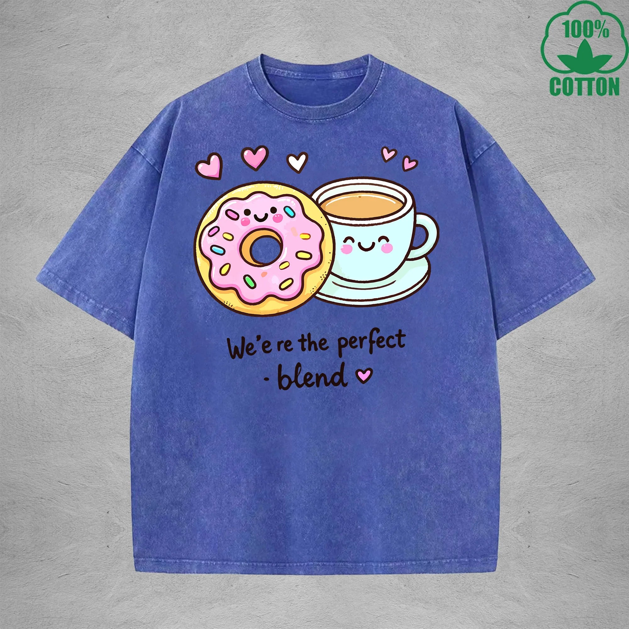 We'ere The Perfect BlendInterest Printed Washed T-Shirt 230G Loose Trendy Fashionable 100%Cotton Short Sleeve Top