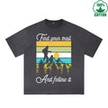 Outdoor Adventure Printed Dirty WashT-Shirt 230G Multicolor Loose Trendy Fashionable 100%Cotton Short Sleeve Top