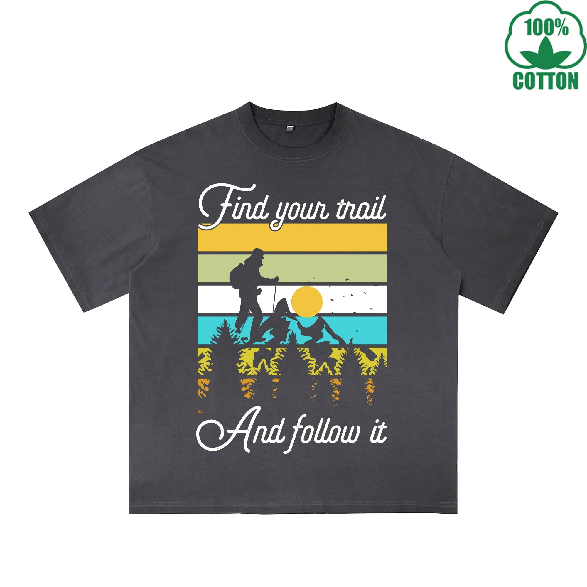 Outdoor Adventure Printed Dirty WashT-Shirt 230G Multicolor Loose Trendy Fashionable 100%Cotton Short Sleeve Top