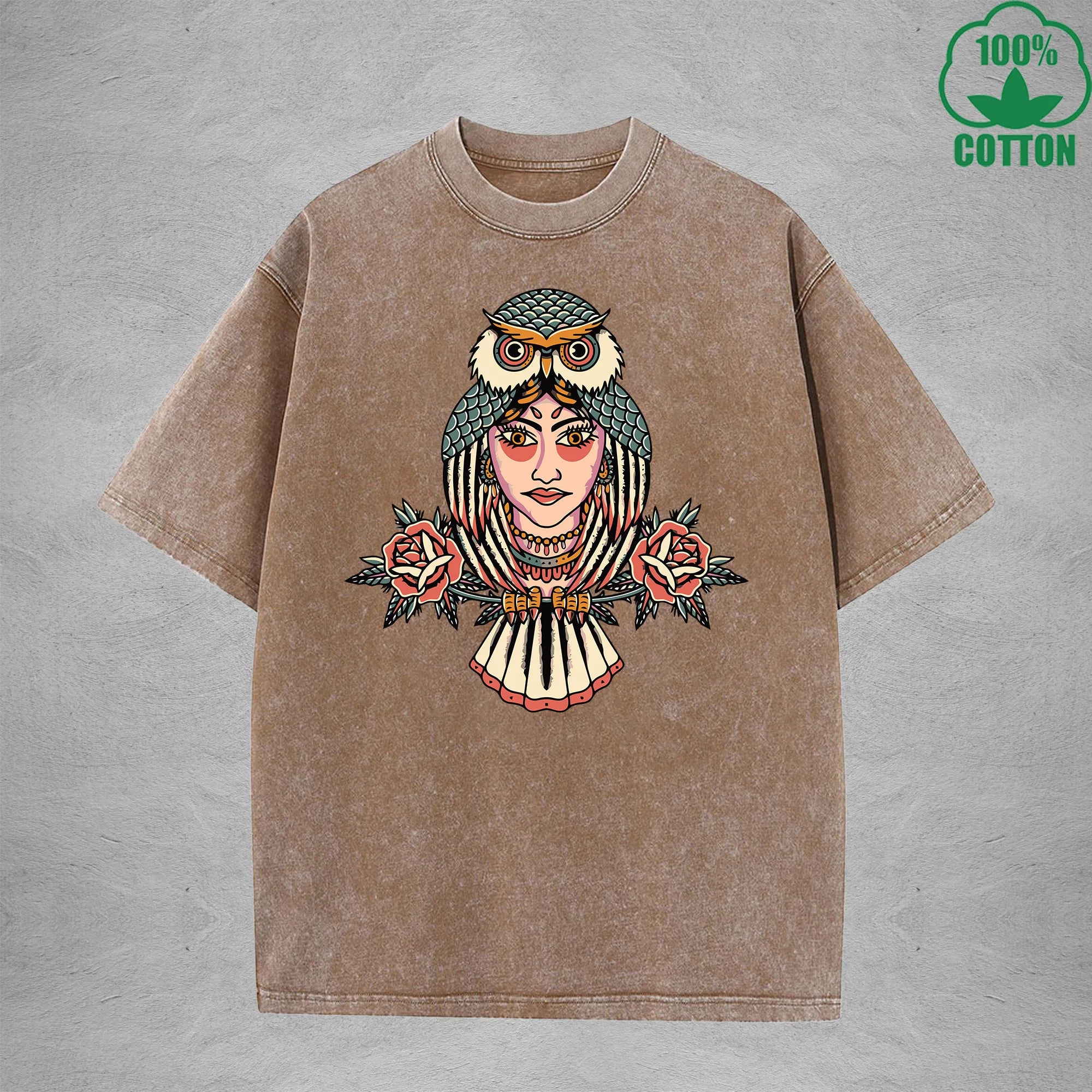 High PriestInterest Printed Washed T-Shirt 230G Multicolor Loose Trendy Fashionable 100%Cotton Short Sleeve Top