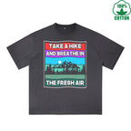 Take A Hike Printed Dirty WashT-Shirt 230G Multicolor Loose Trendy Fashionable 100%Cotton Short Sleeve Top