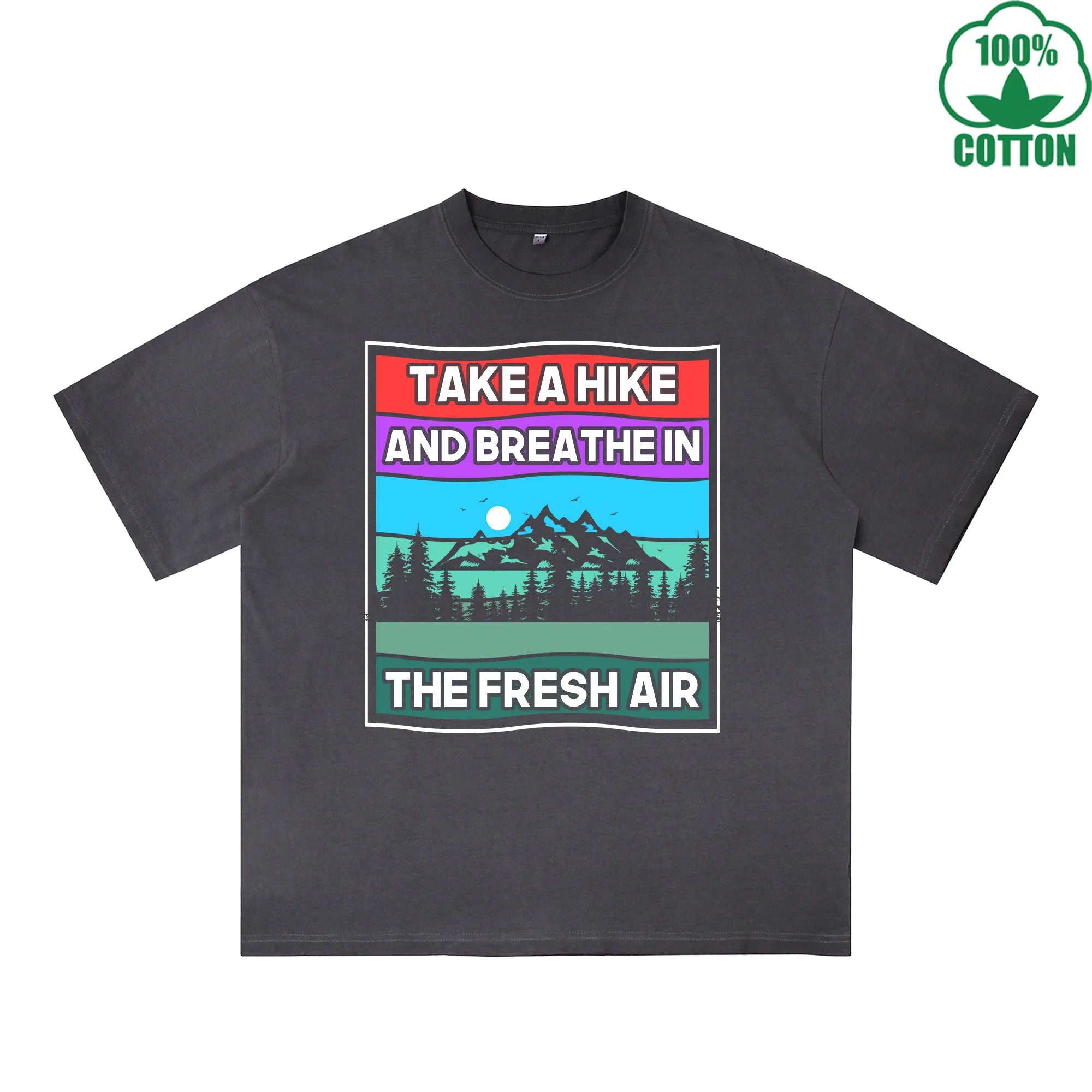 Take A Hike Printed Dirty WashT-Shirt 230G Multicolor Loose Trendy Fashionable 100%Cotton Short Sleeve Top